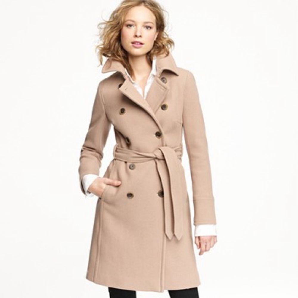 J. Crew NWT icon trench coat NAVY WOOL Coat sz 0 - Picture 2 of 14